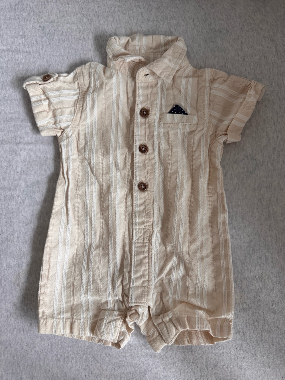 Beige Striped Baby One-Piece Romper